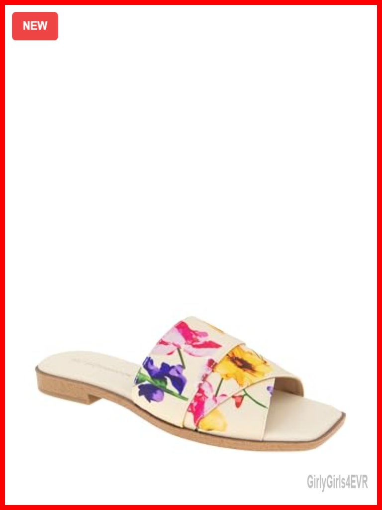 Raffia Square Open Toe Slide Sandals Padded Footbed Flat
